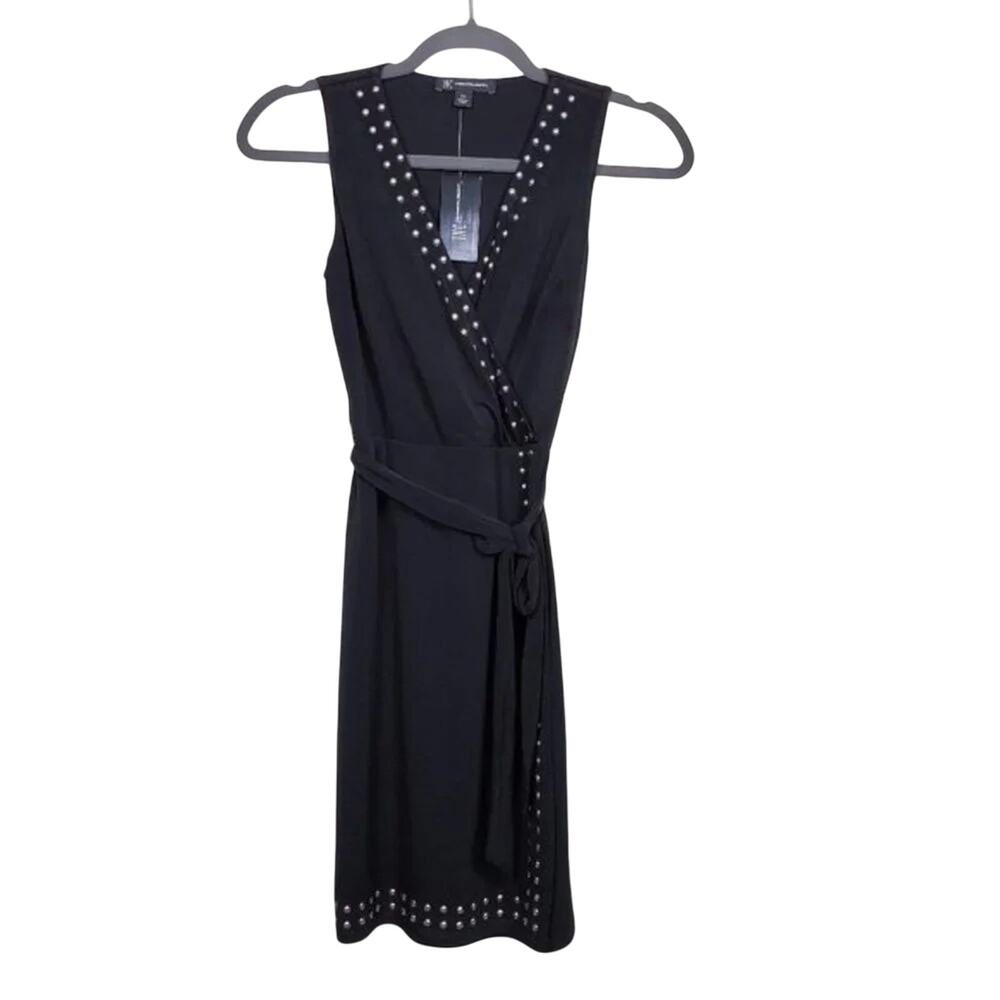 INC International Concepts Wrap Dress Sleeveless Black Metallic Trim Size PP